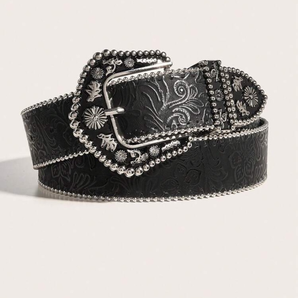 1pc Women's Heavy-Duty Pearl Trim Western-Style Waist Belt,